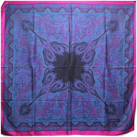 Yves Saint Laurent large wool and silk scarf in green purple for women - Picture 1 of 8